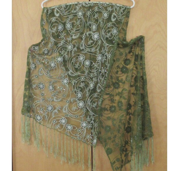 Vintage Scarf, Printed Floral Filagree pattern in Resham motif, Glitter - Picture 9 of 10